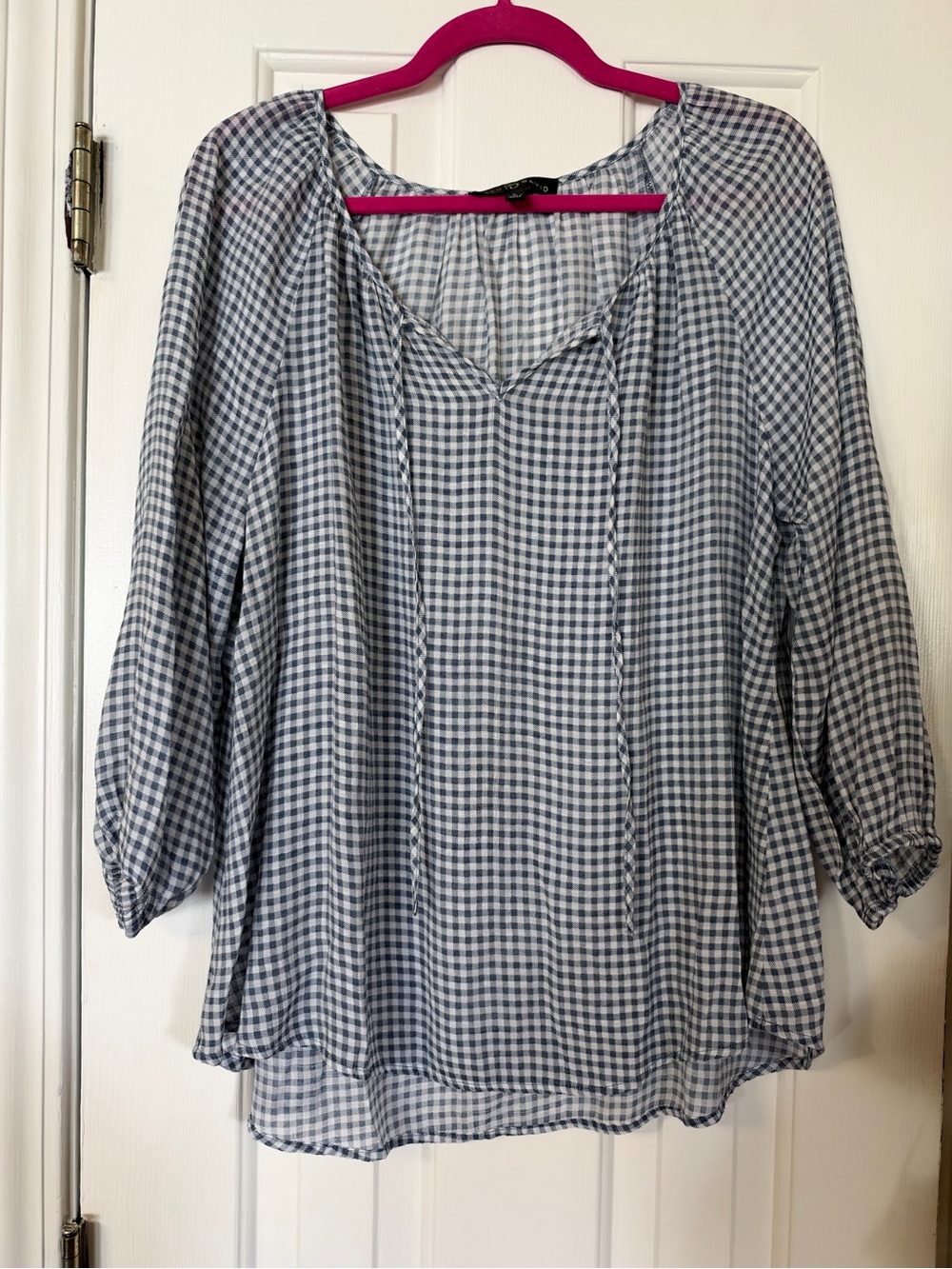 Fred David Blue Gingham Peasant Top - Women's
